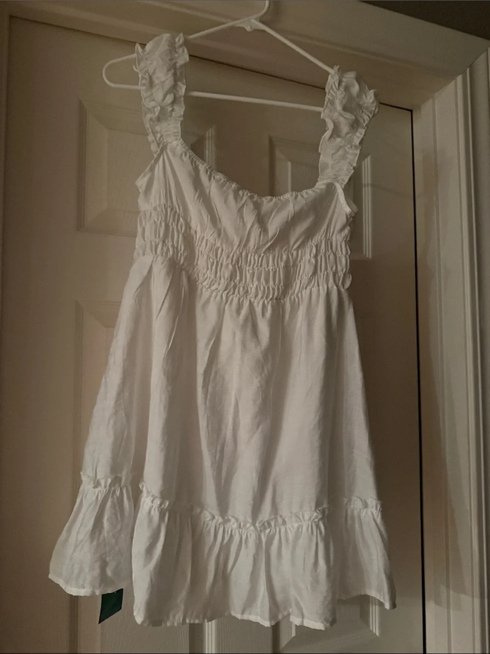 SHEIN White Ruffle-Trim Smocked Bodice Chemise - Picture 3 of 3